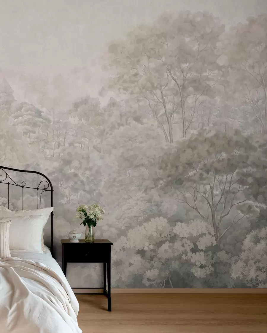 Murale Paysage forestier vintage aux tons pastel w05433v2