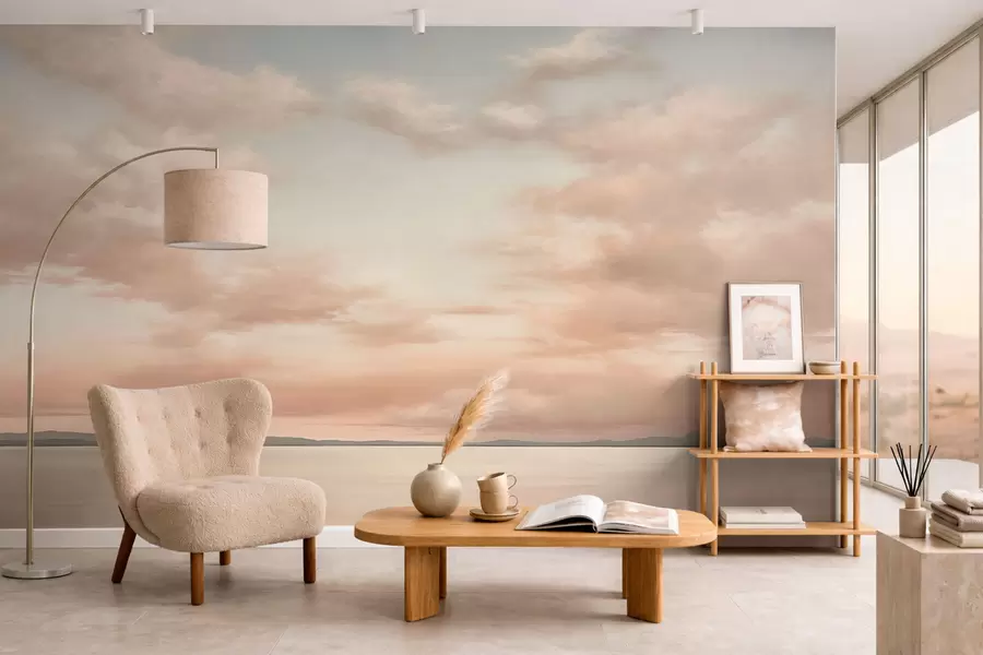fototapeter Minimalistisk havhorisont med pastelfarvede skyer w05516