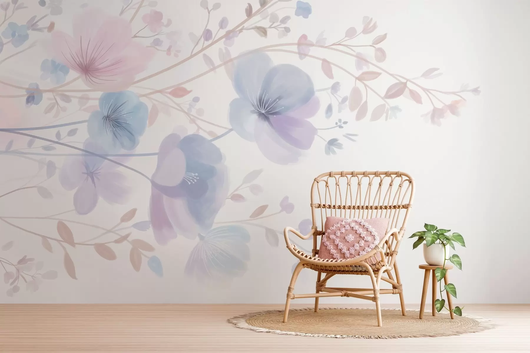 Murale de délicates fleurs sauvages sur fond blanc w05388