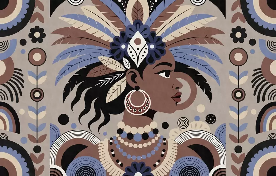 Fototapete ein stilvolles, afrikanisch inspiriertes Design in Blau- und Schokoladentönen w05389