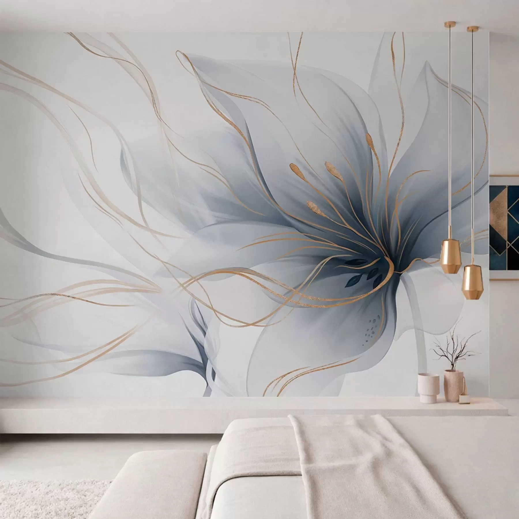 fototapeter En abstrakt blå blomst med flydende linjer i Fluid Art-stilen w05428