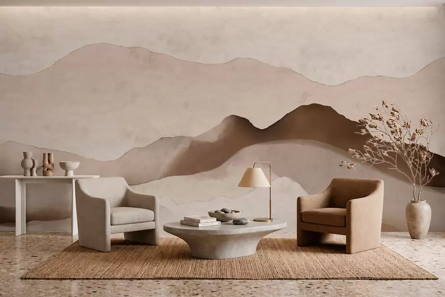 fototapeter Abstrakte bjerge i Japandi- og minimalistisk stil w05434