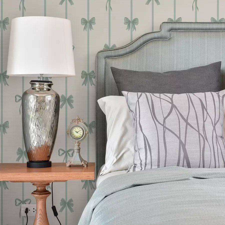 fototapeter Grønne sløjfer med bånd på beige baggrund a01074v1