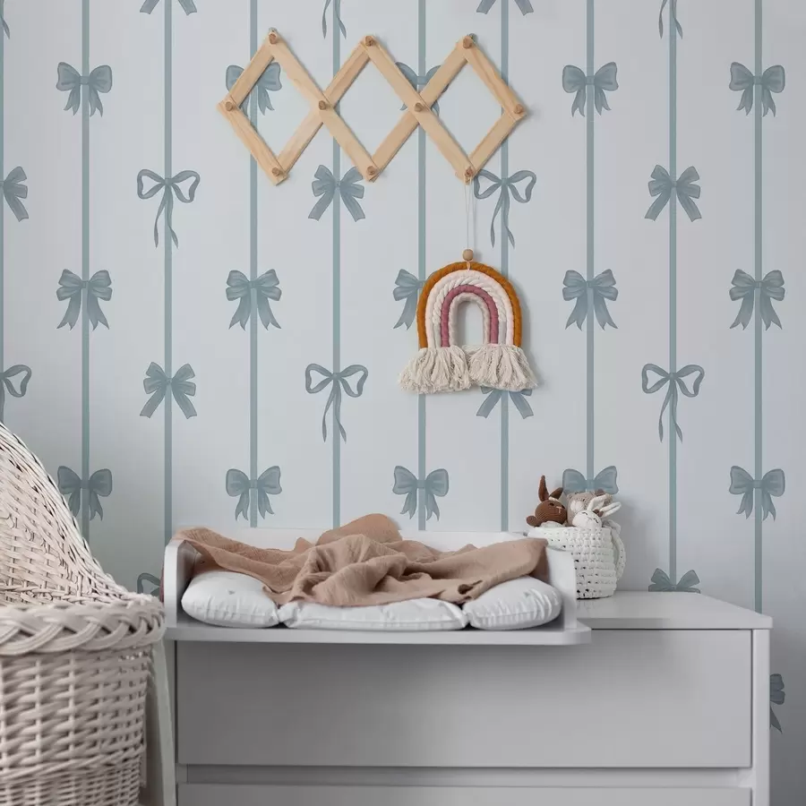 fototapeter Blå sløjfer med bånd på lys baggrund a01074v2