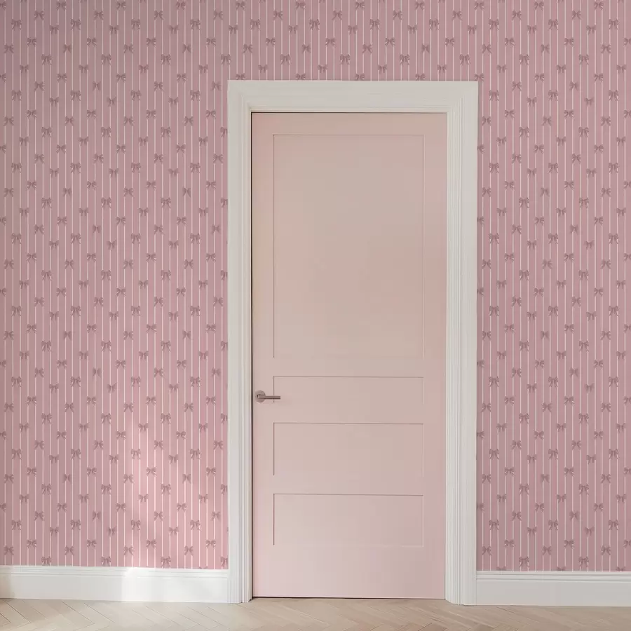 fototapeter Små lyserøde sløjfer på en lyserødstribet baggrund a01076v1