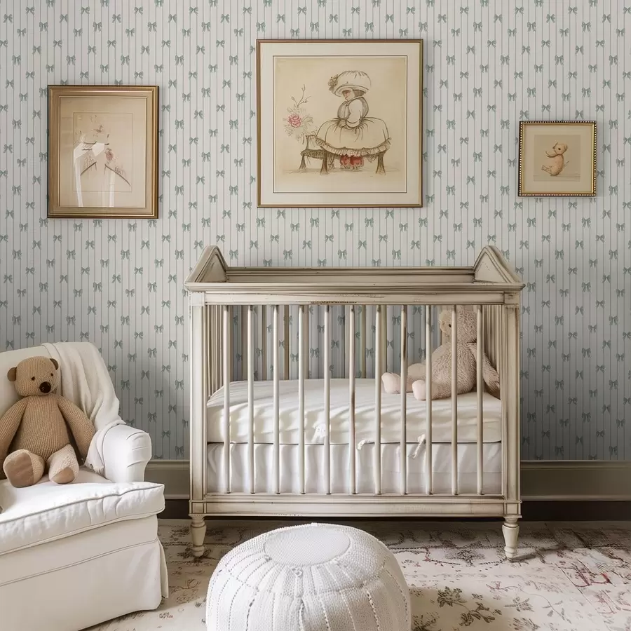 fototapeter Små grønne sløjfer i striber på beige baggrund a01076v2