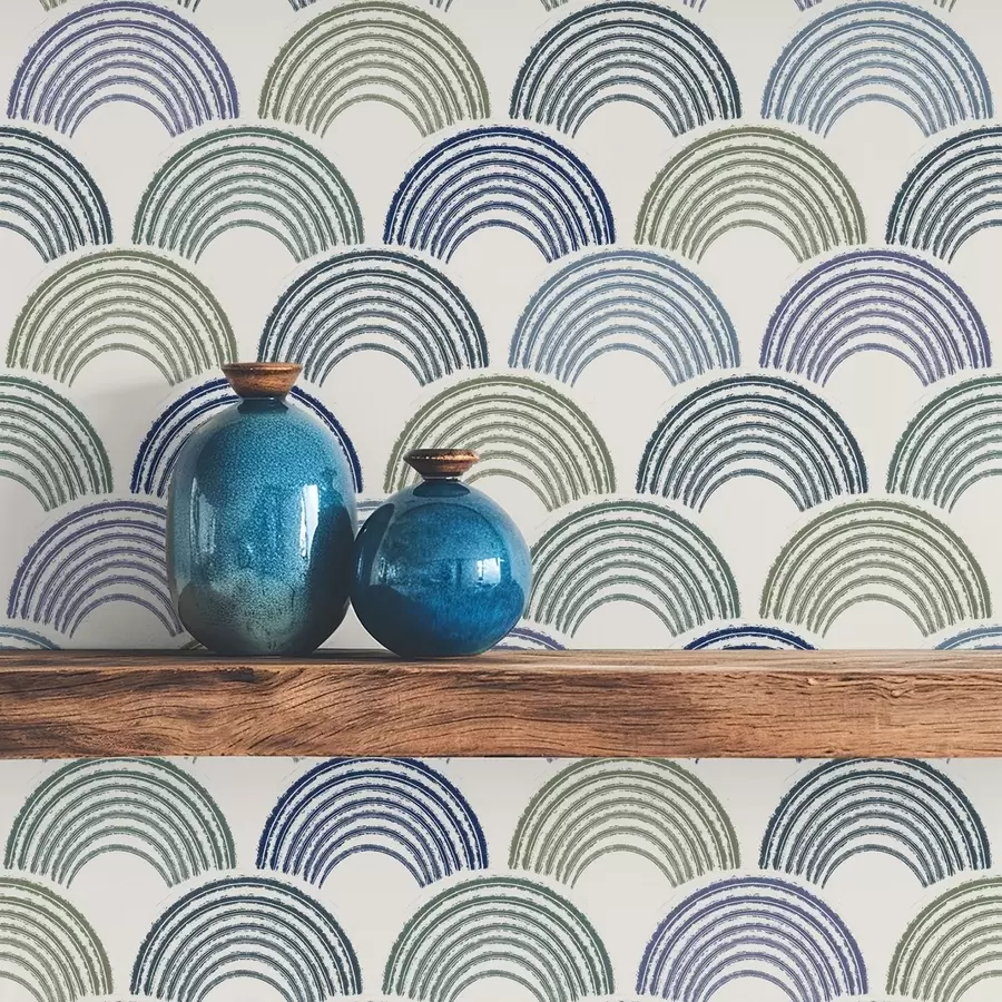 fototapeter Blå og grønne buer i et gentagende mønster a01164v2