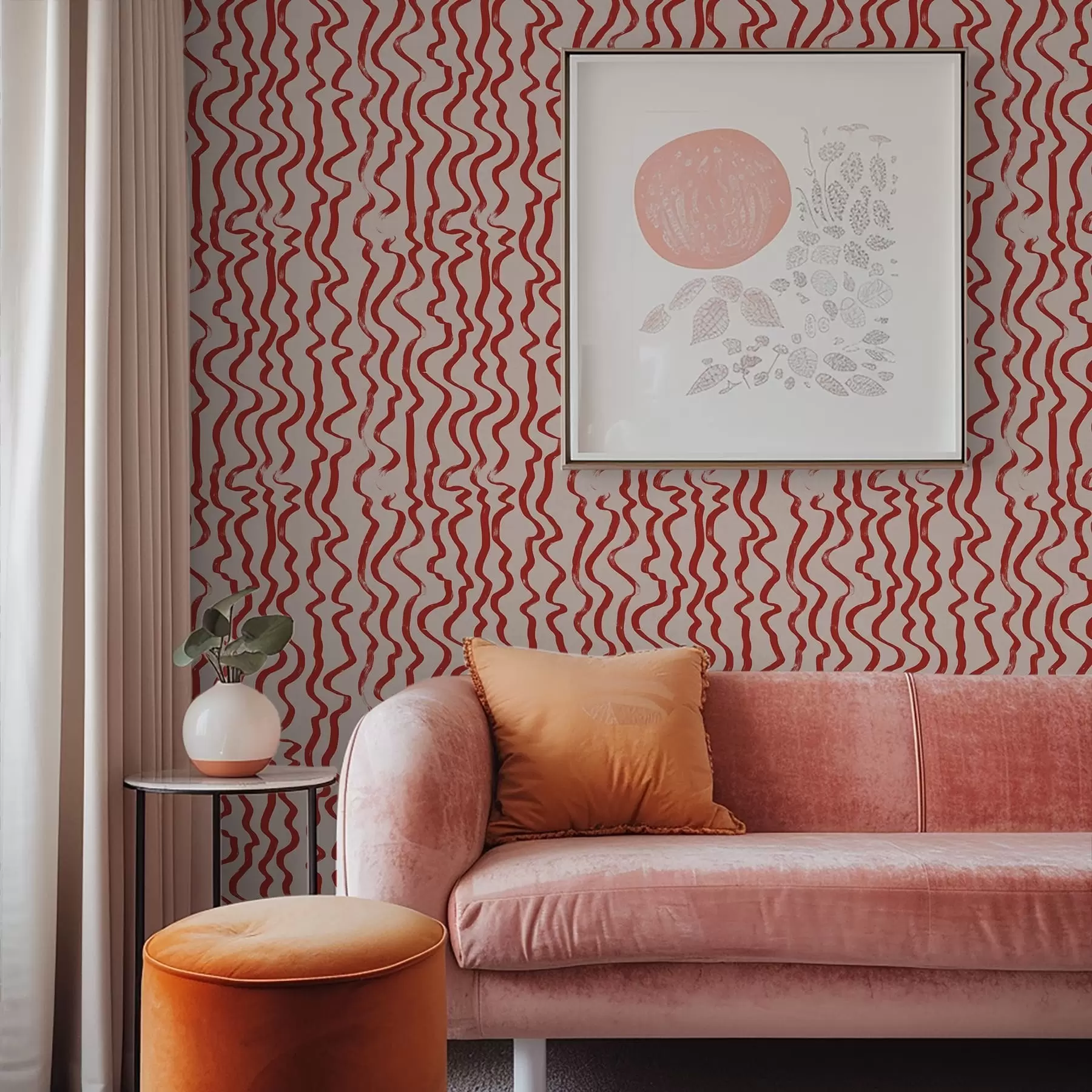 fototapeter Røde bølgelinjer på lys baggrund a01168