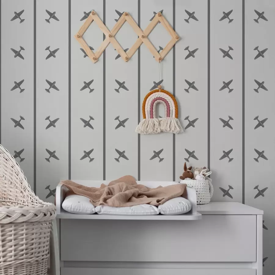 fototapeter Fly i stribet mønster i grå nuancer a01169v2