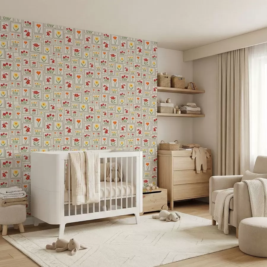 fototapeter Blomsterillustrationer i rammer i varme farver a01173