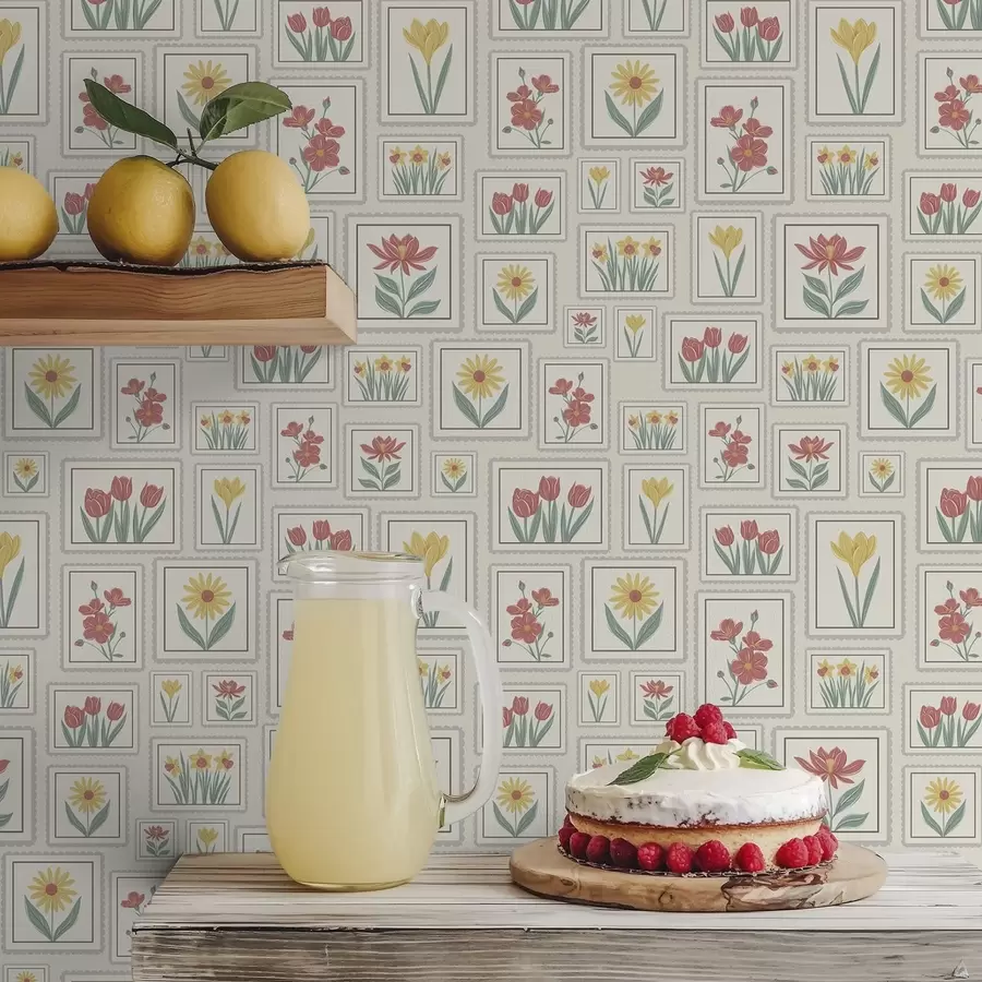 fototapeter Blomsterillustrationer i rammer på lys baggrund a01173v1