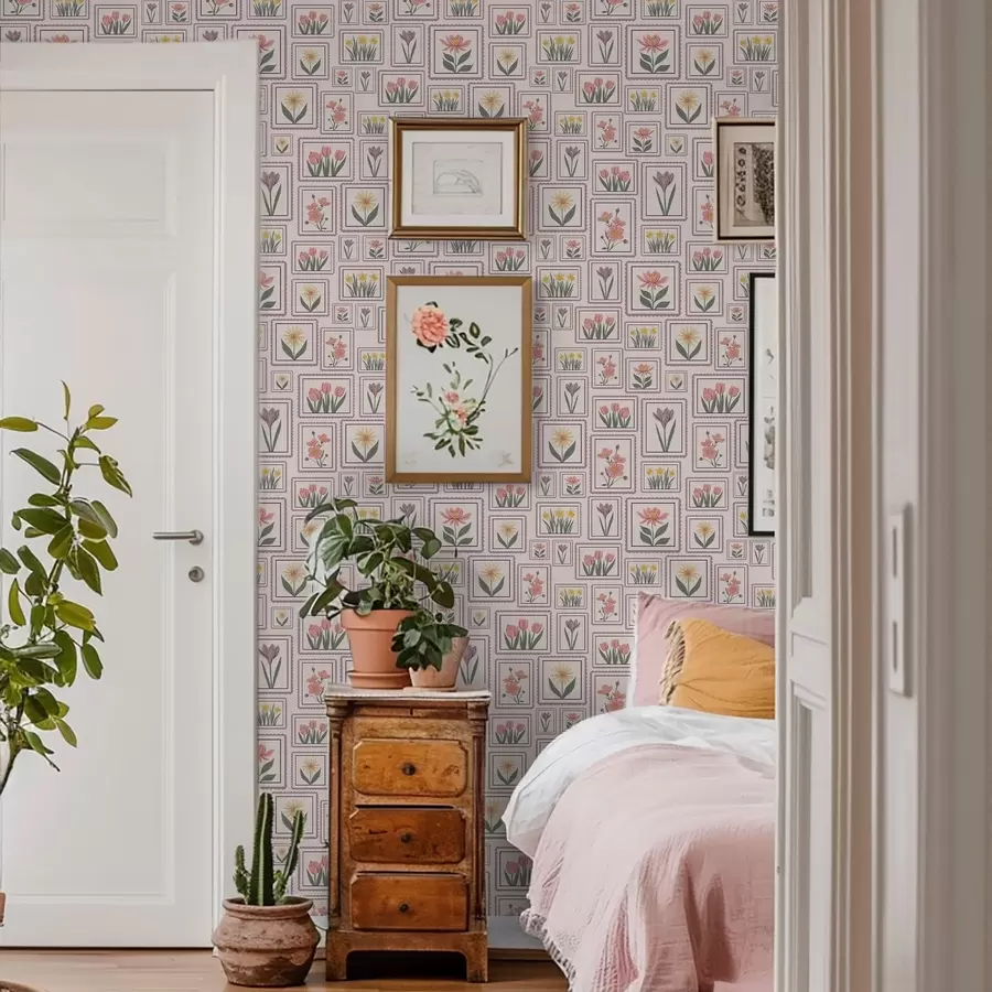 fototapeter Blomsterillustrationer i rammer i lilla nuancer a01173v2