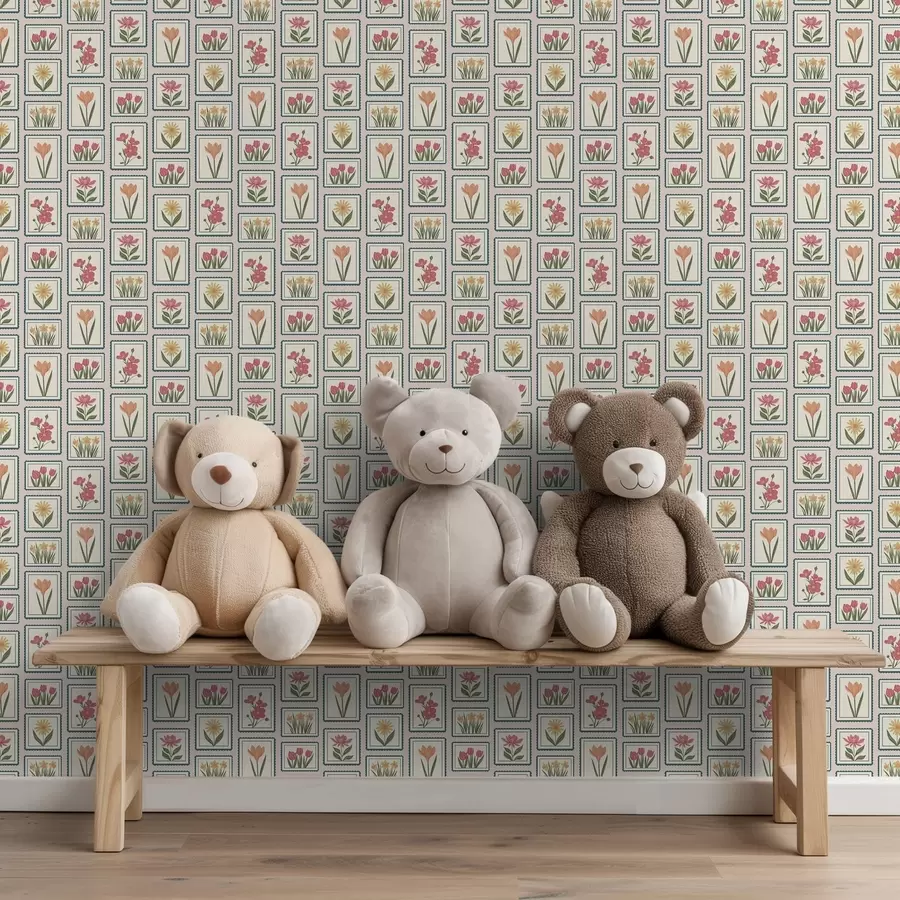 fototapeter Blomsterillustrationer i rammer med kantbånd a01174