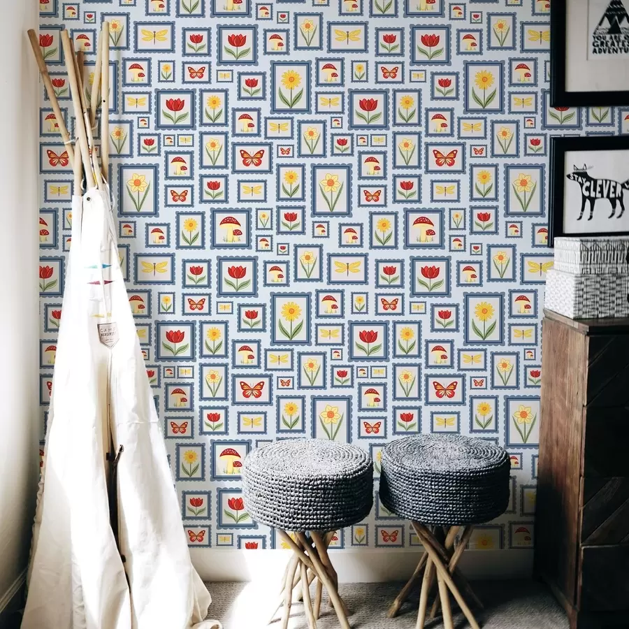 fototapeter Illustrationer i rammer på blå baggrund a01176