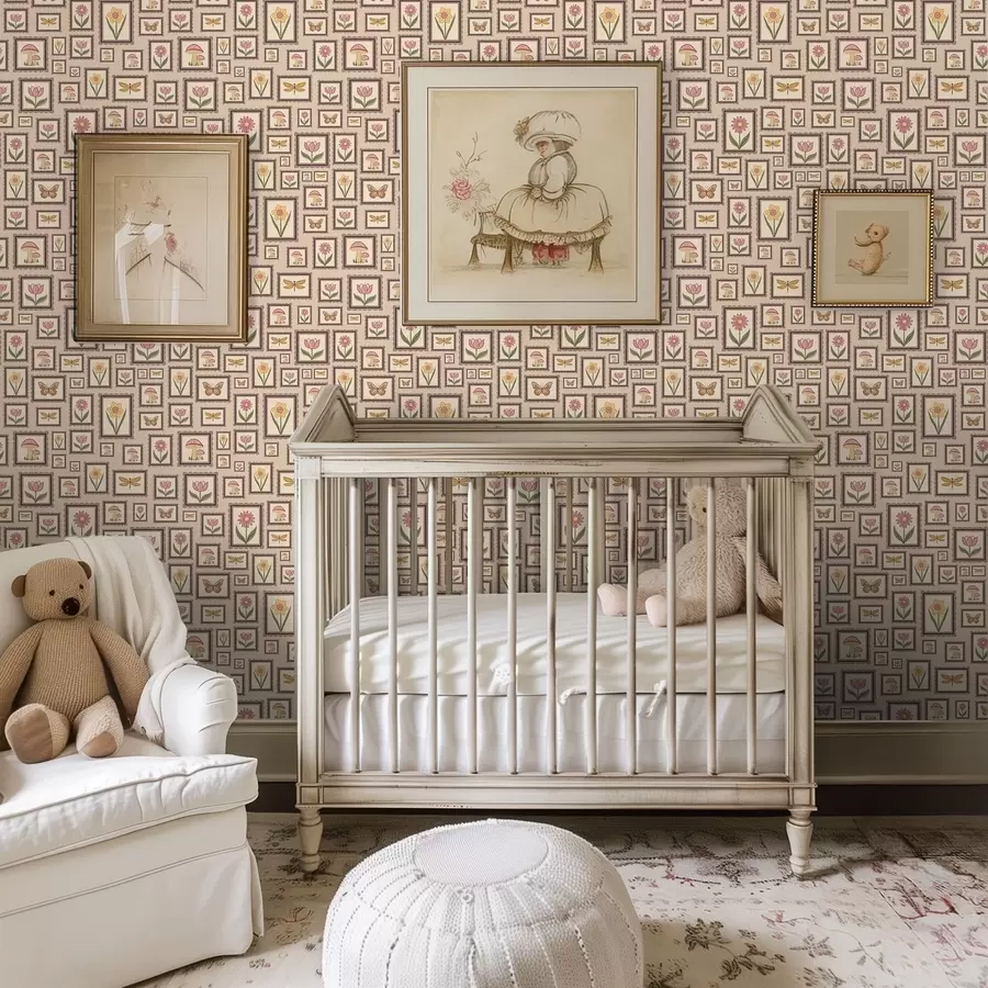 fototapeter Indrammede illustrationer i varme beige nuancer a01176v2