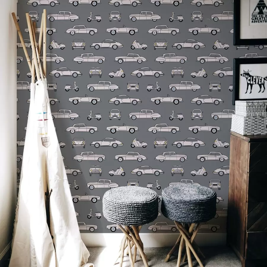 fototapeter Retrobiler og scootere på mørk baggrund a01178v3