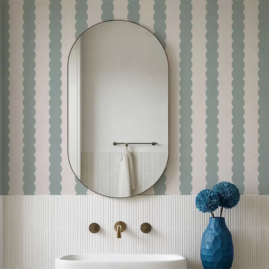 fototapeter Olivenfarvede bølgede striber i minimalistisk stil a01182v1