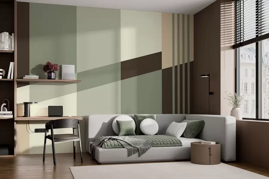 fototapeter Diskrete geometriske mønstre i nuancer af oliven, beige og brunt w05390