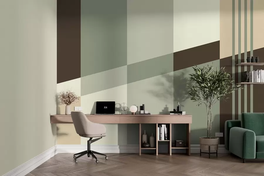 fototapeter Diskrete geometriske mønstre i nuancer af oliven, beige og brunt w05390