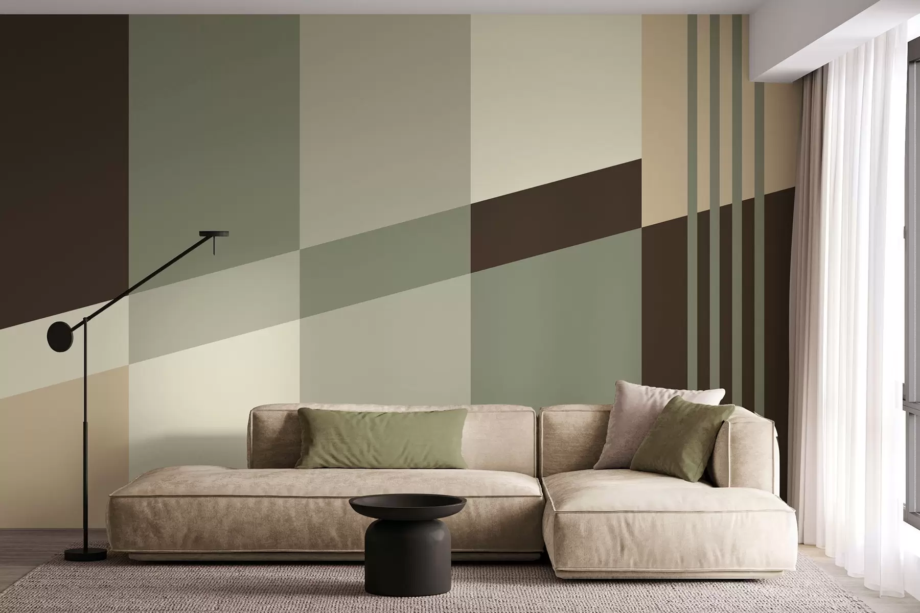 Murale Des motifs géométriques discrets dans des tons olive, beige et marron w05390