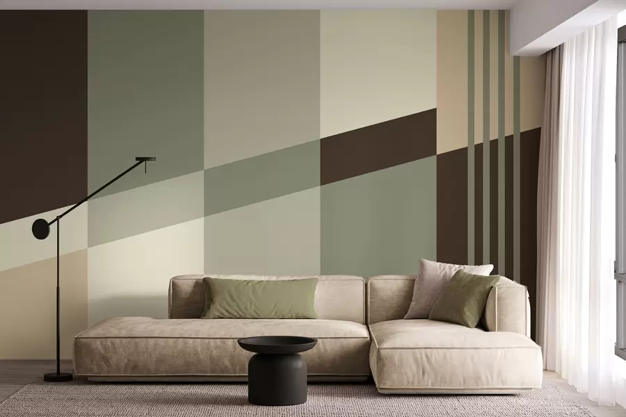 fototapeter Diskrete geometriske mønstre i nuancer af oliven, beige og brunt w05390