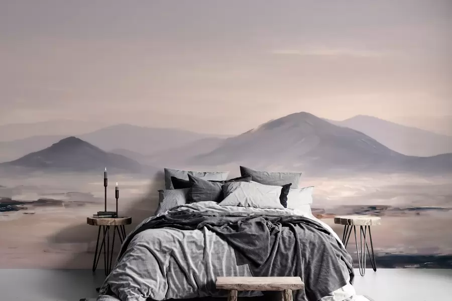 Fototapete Eine neblige Berglandschaft mit sanften Übergängen von Licht und Luft, die einen maskenartigen Effekt erzeugt w09844