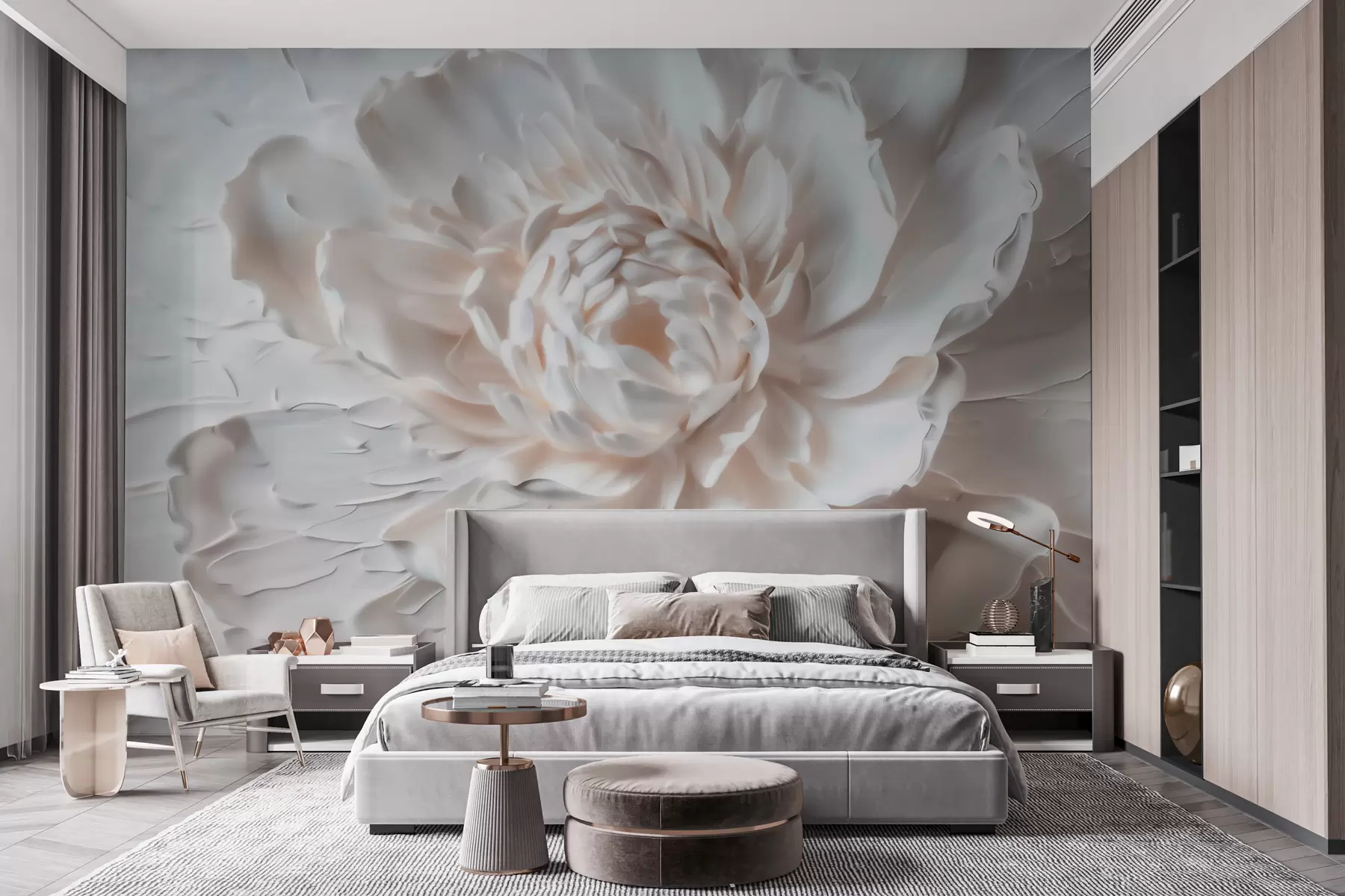 fototapeter En yndig blomst i basrelief med glatte kronblade i lyse nuancer w09861