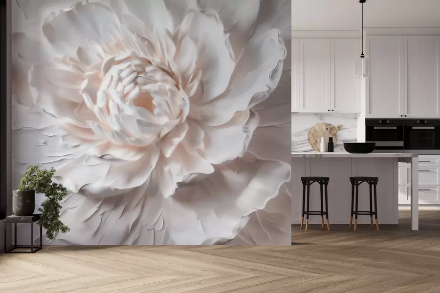 fototapeter En yndig blomst i basrelief med glatte kronblade i lyse nuancer w09861