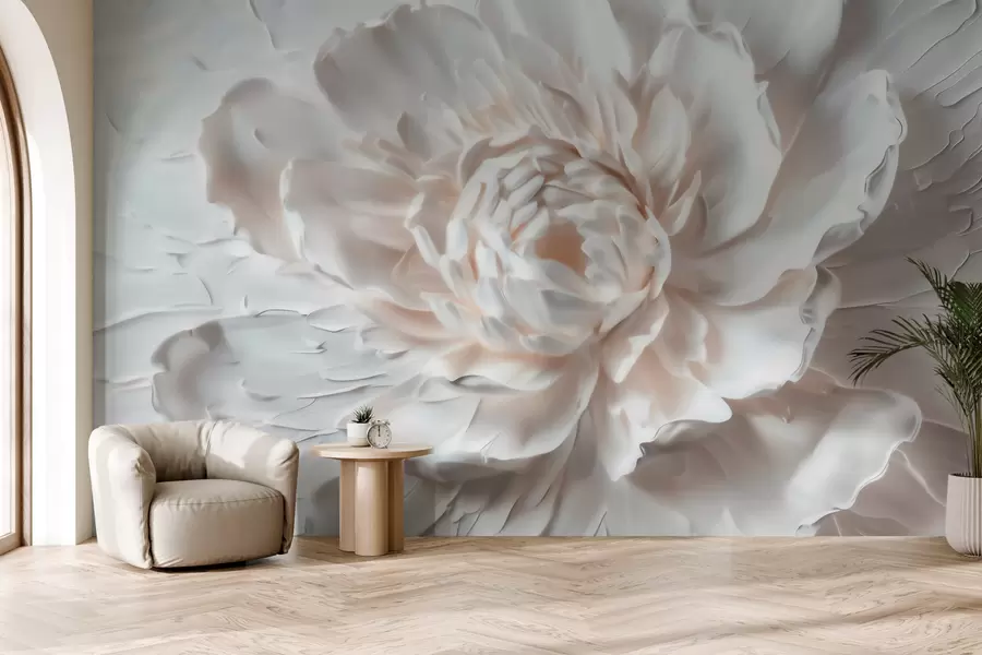 fototapeter En yndig blomst i basrelief med glatte kronblade i lyse nuancer w09861