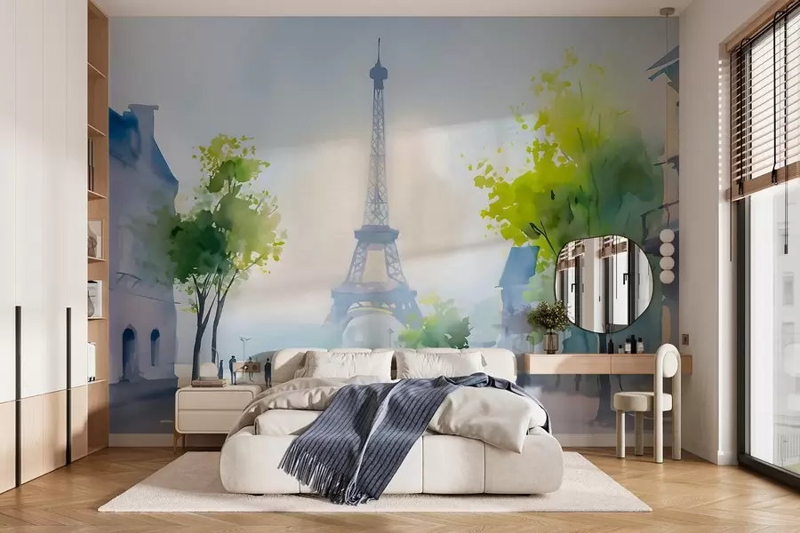 fototapeter Paris, et bybillede i akvarelstil à la prima w05566