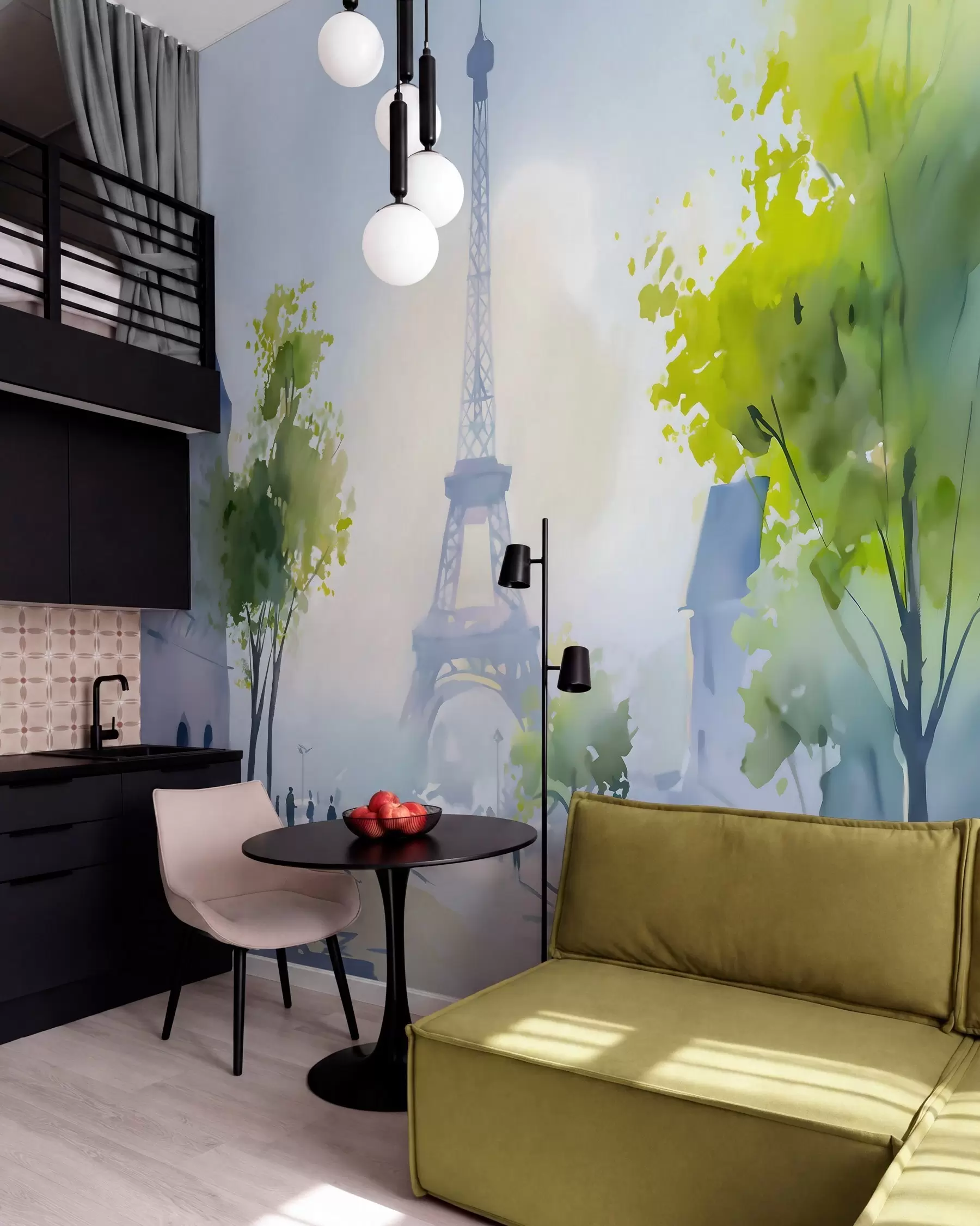 Murale Paris, un paysage urbain dans un style aquarelle à la prima w05566