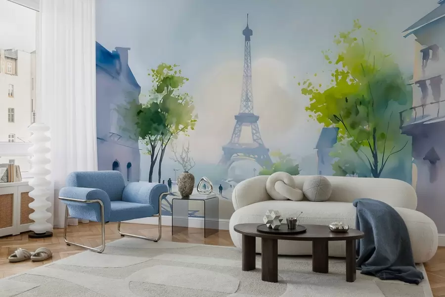 fototapeter Paris, et bybillede i akvarelstil à la prima w05566