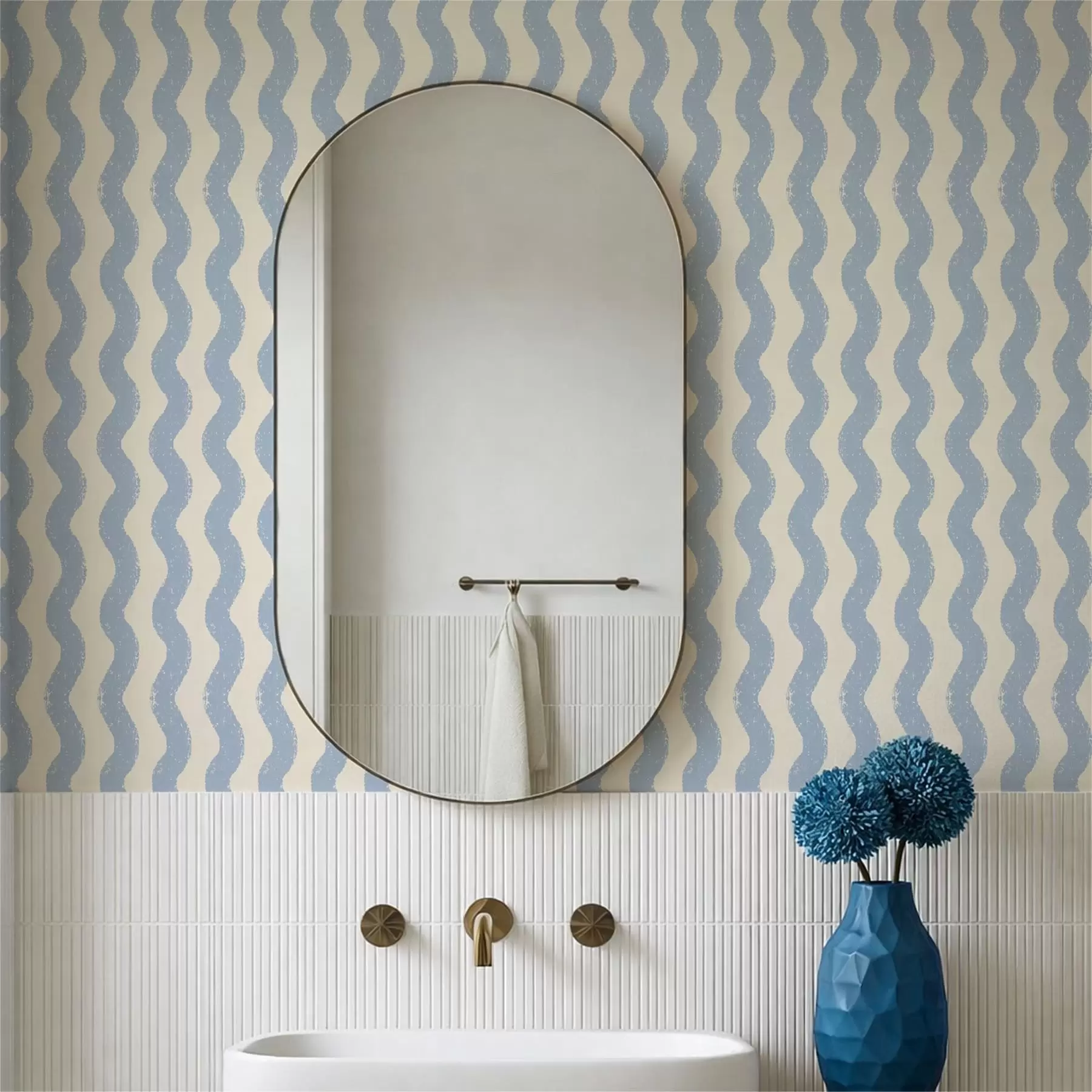 Murale Motif ondulé bleu clair sur fond clair a01188