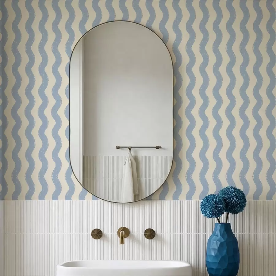 Murale Motif ondulé bleu clair sur fond clair a01188