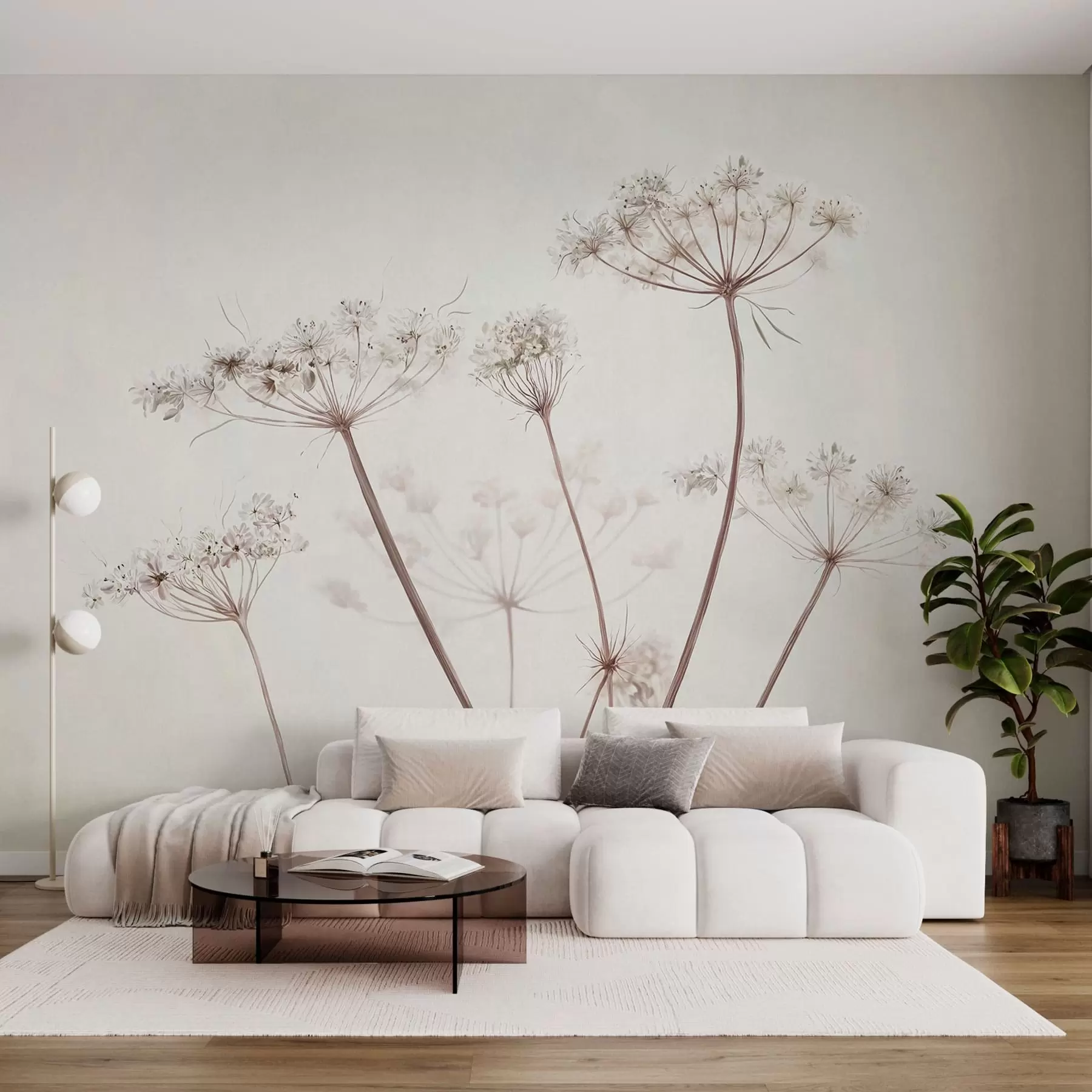 fototapeter Tørrede blomsterstande på en lys, minimalistisk baggrund w05543