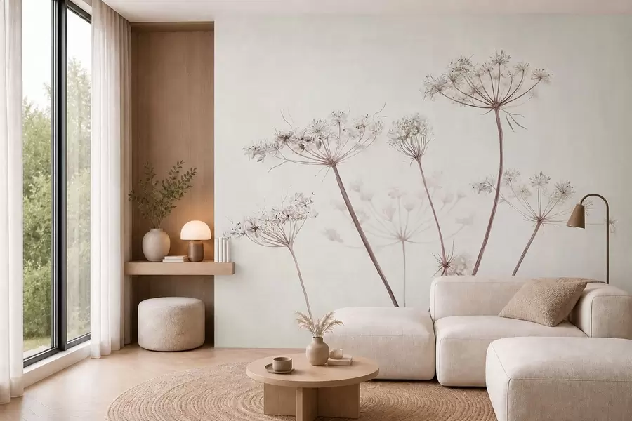 fototapeter Tørrede blomsterstande på en lys, minimalistisk baggrund w05543