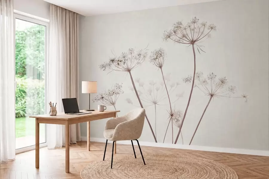 fototapeter Tørrede blomsterstande på en lys, minimalistisk baggrund w05543
