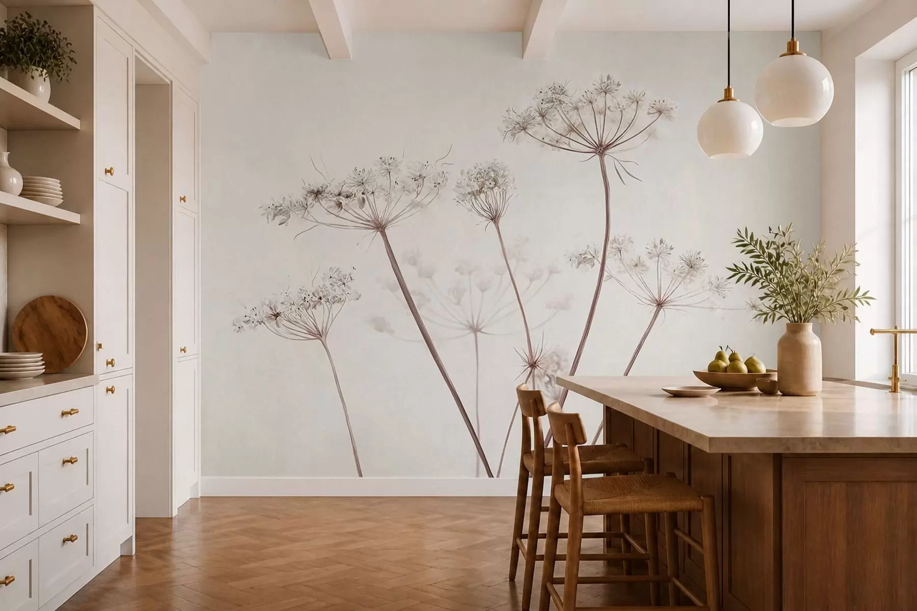 fototapeter Tørrede blomsterstande på en lys, minimalistisk baggrund w05543