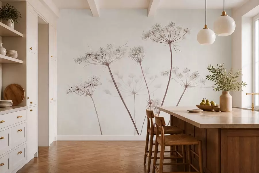 fototapeter Tørrede blomsterstande på en lys, minimalistisk baggrund w05543