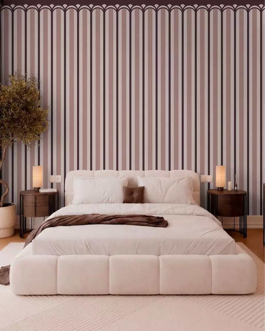 Murale Ornement vertical dans des tons crème et prune w05610v2