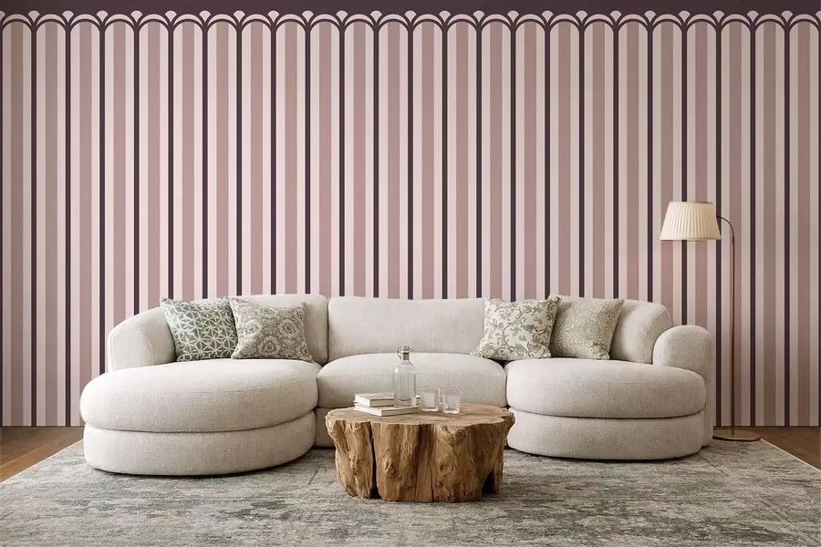 fototapeter Lodret ornament i creme- og blommefarver w05610v2