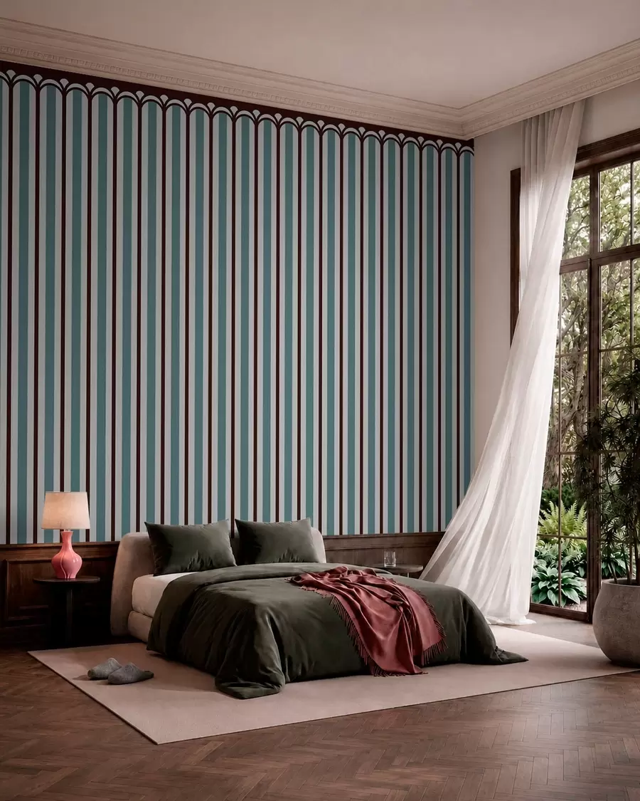 Murale Ornement vertical dans des tons bleus et bruns w05610v5