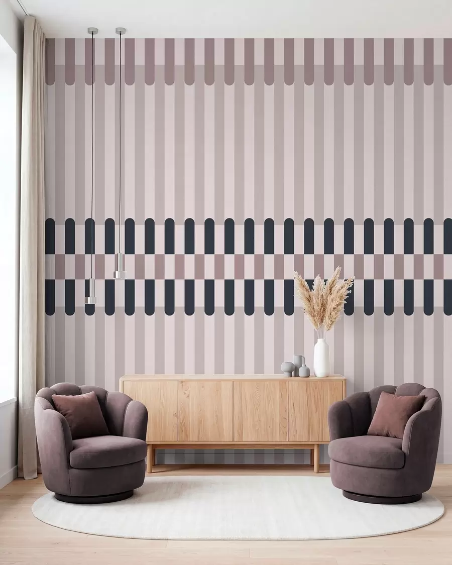 Murale Motif rayé dans des tons crème et bleu foncé w05150v2