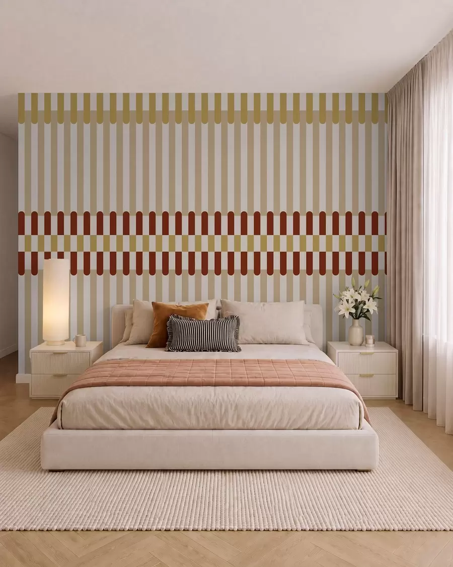 Murale Motif rayé dans des tons beige et terracotta w05150v3