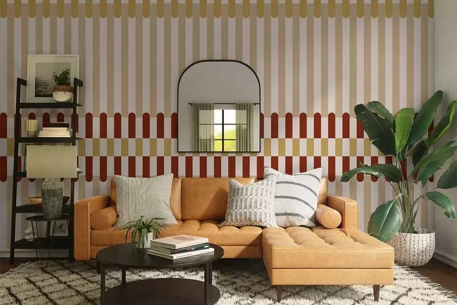 fototapeter Stribet mønster i beige- og terrakottafarver w05150v3