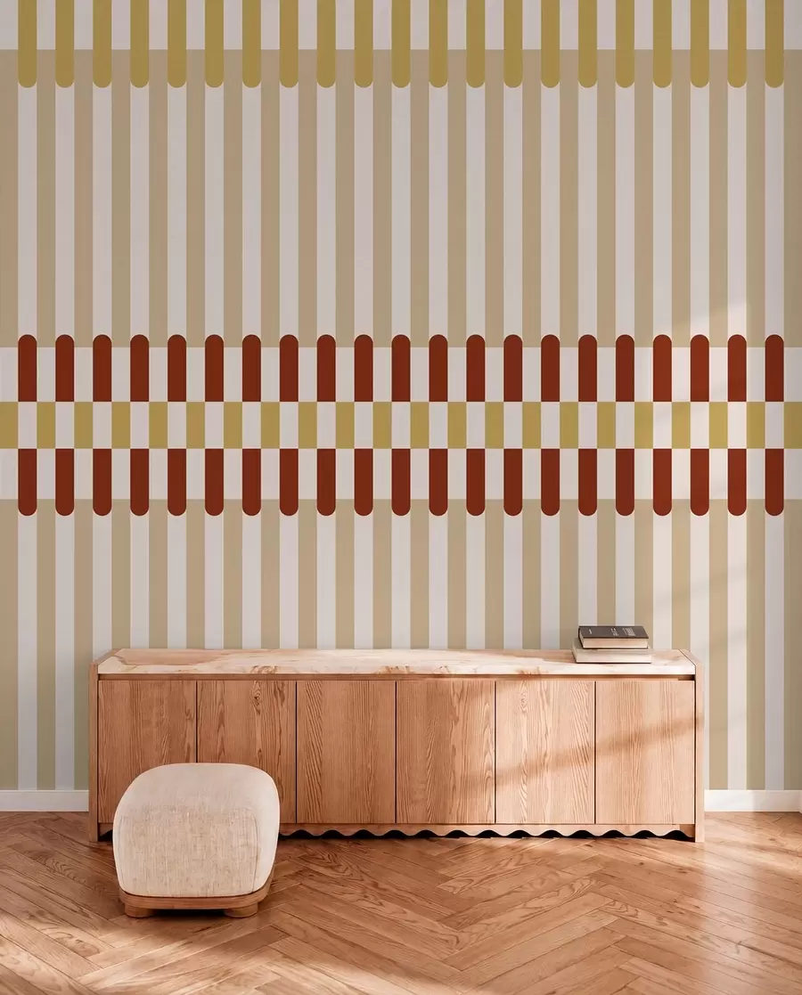 Murale Motif rayé dans des tons beige et terracotta w05150v3