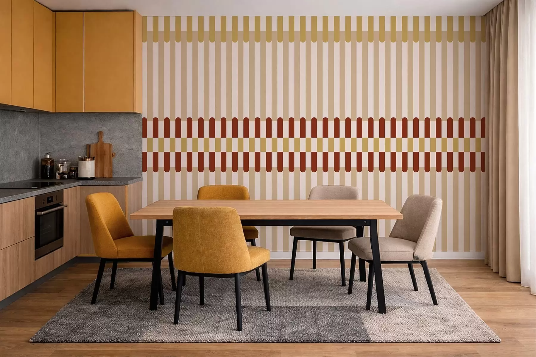 fototapeter Stribet mønster i beige- og terrakottafarver w05150v3