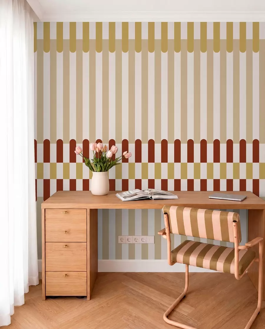 fototapeter Stribet mønster i beige- og terrakottafarver w05150v3