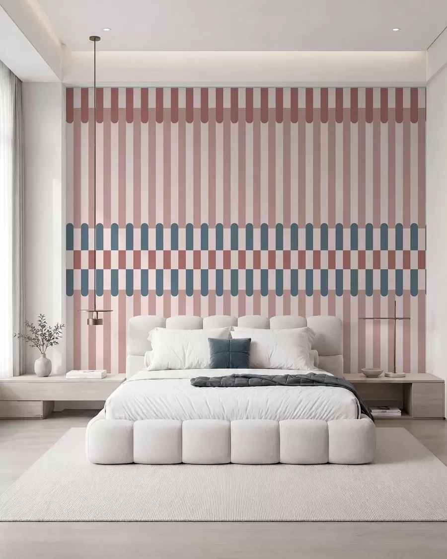 Murale Motif rayé dans des tons roses et bleus w05150v5