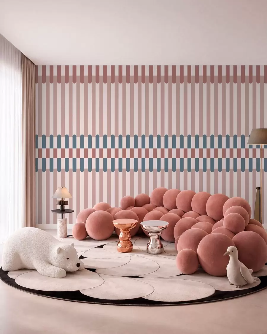 Murale Motif rayé dans des tons roses et bleus w05150v5